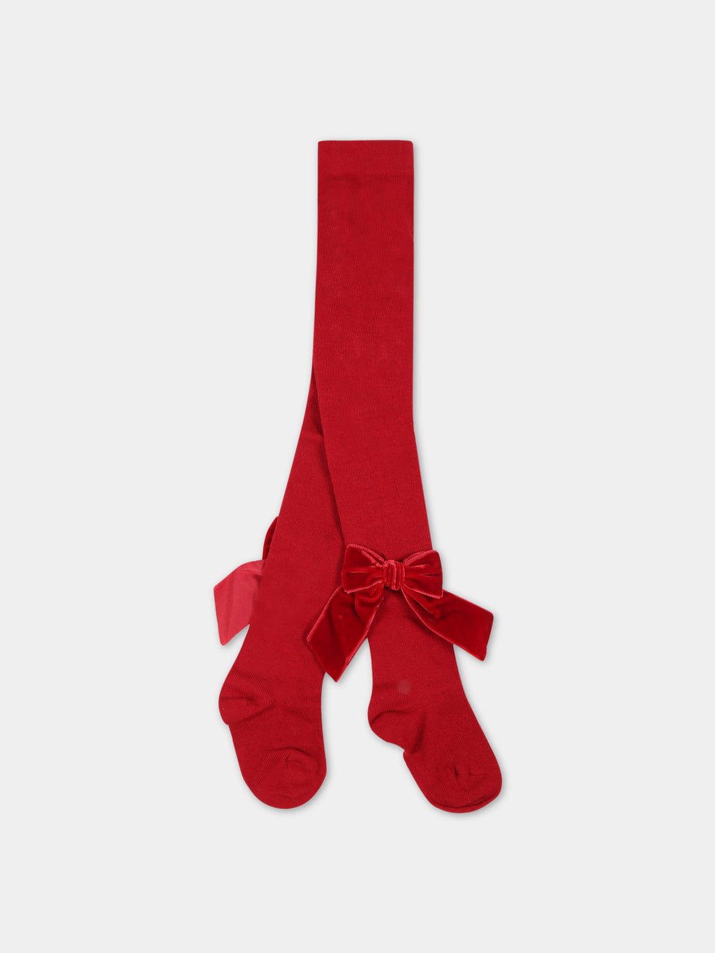 Red tights for girl with velvet bows